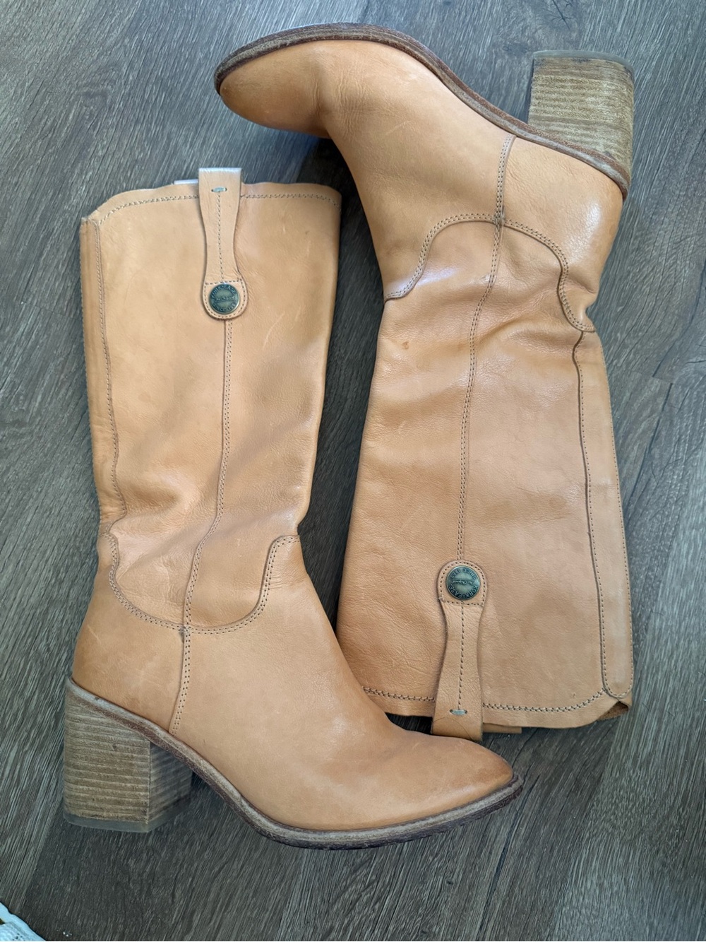 Kork-Ease Tan Leather Mid-Calf Block Heel Boots